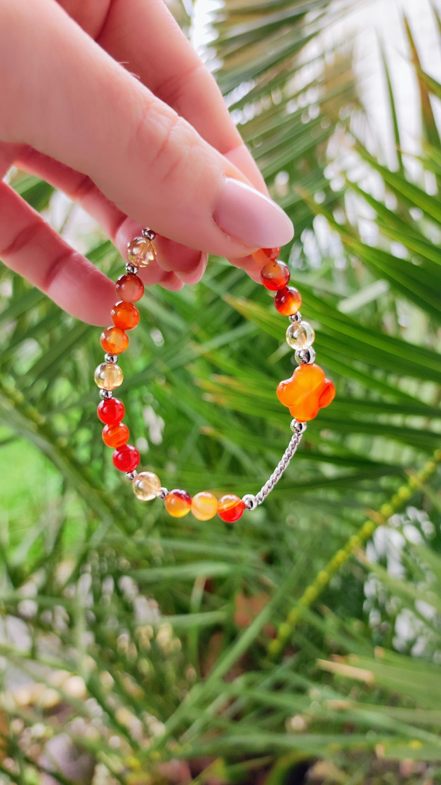 Bracelet Cornaline Trèfle "Pensées positives"