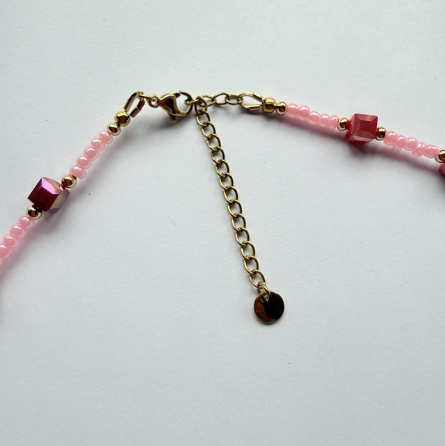 Valentina - Pink and Red Beaded Choker Style Necklace