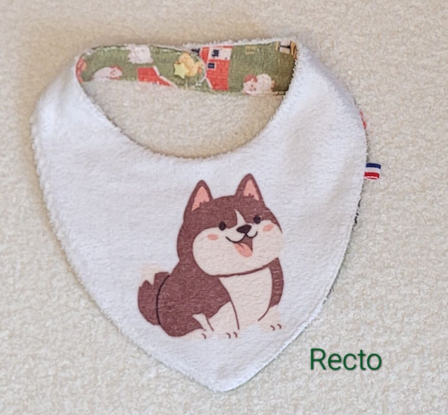 Bavoir bandana double face animaux de la ferme