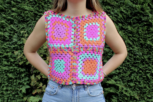 Neon Granny Square Boxy Vest