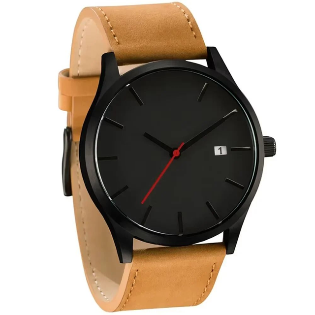 Montre-bracelet à quartz en cuir pour homme date