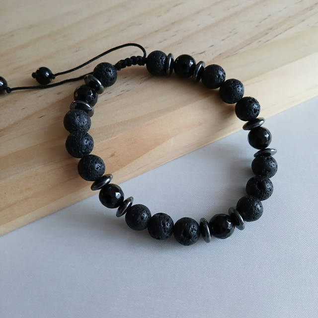 Heren armband Lavasteen en Onyx (2.032)