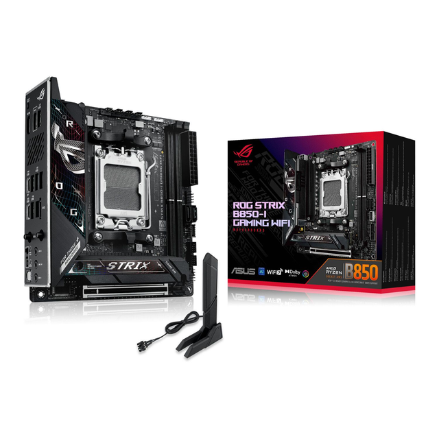 02.2.0112 – Scheda Madre ASUS ROG STRIX B850‑I GAMING WIFI – Mini‑ITX compatta nera con WiFi 7 per Ryzen 7000/8000/9000