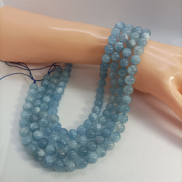Aigue Marine / Fil de Perles en 8 mm / Boules en Pierres Naturelles Rondes et Polies