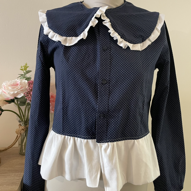 Chemise Florence bleu marine à pois 