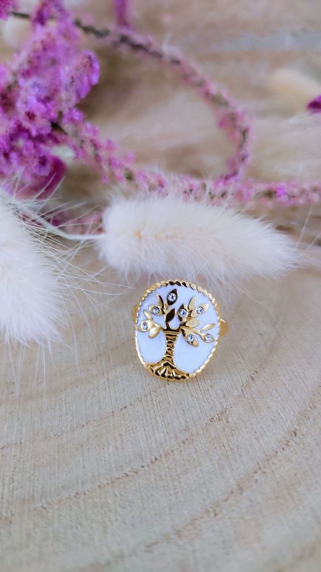 Bague Arbre de vie blanche