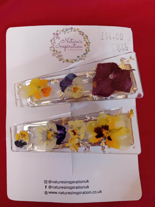 046 - Pink yellow hairclips - Nature Inspiration