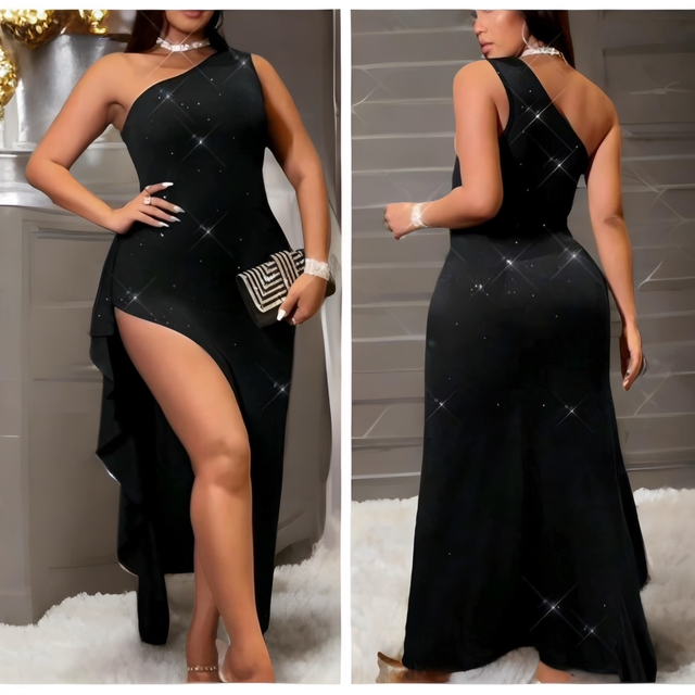 🖤 Robe asymétrique Curvy – “Nuit Étoilée”