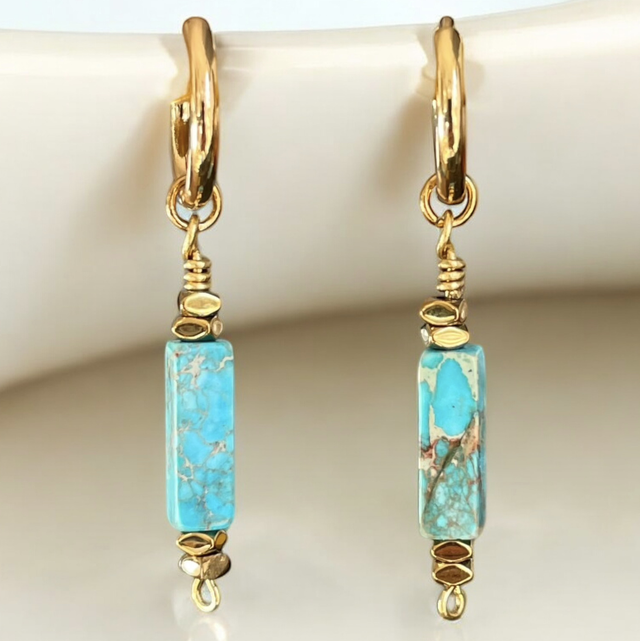 Mini créoles et perle turquoise