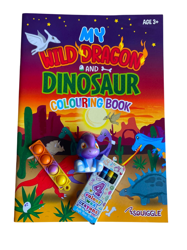 Kids Wild Dragon &amp; Dinosaur Activity Set – Colouring Book, Crayons, Dino Toy &amp; Pop Fidget  