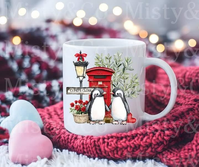 Cupid's close penguin mug