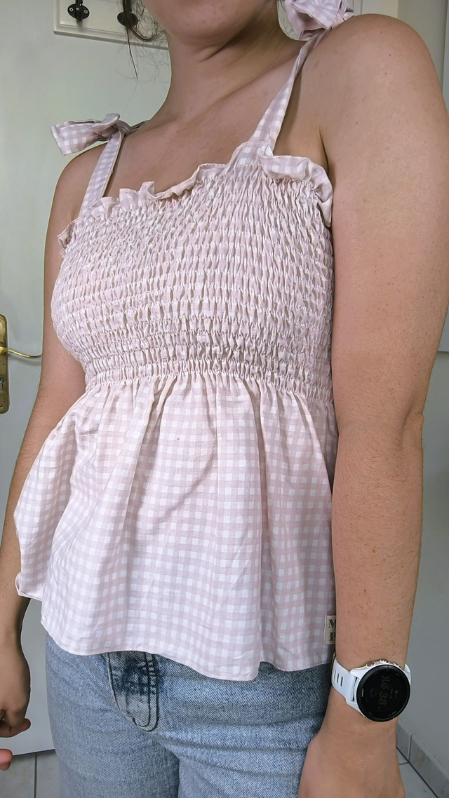 Top à smocks vichy rose - Taille 2