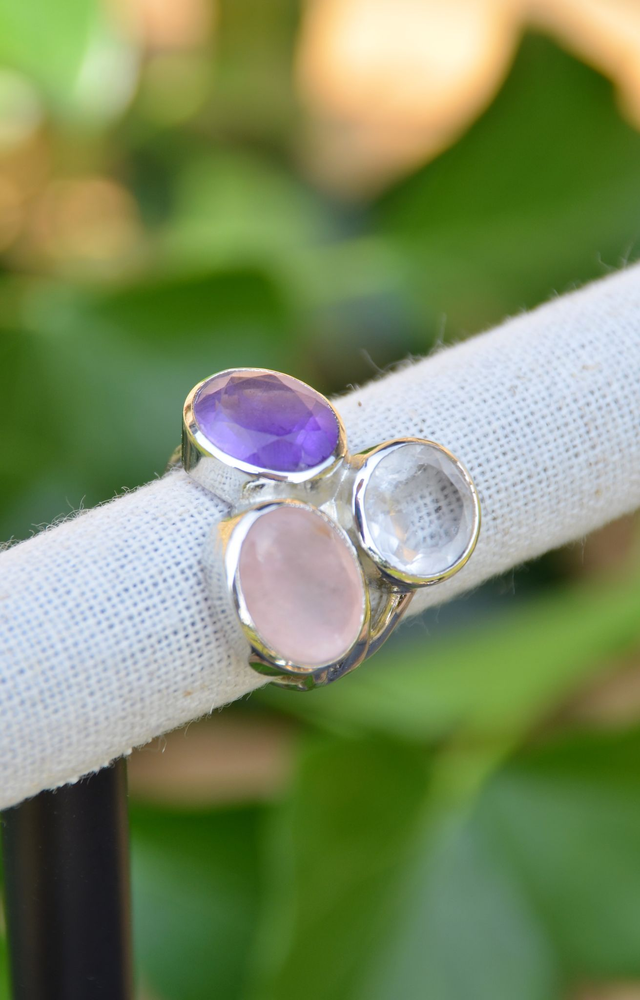 Bague réglable minéraux Triangle d&#039;or