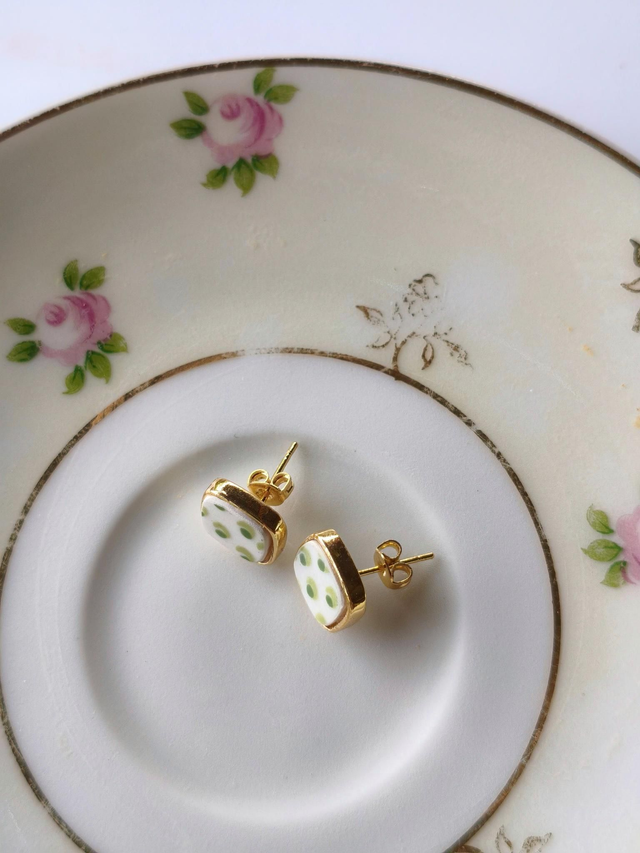 Boucles d'oreilles carrées - faïence - style vintage no.8