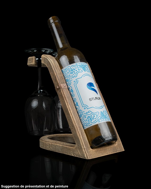 Support bouteille de vin et verres à pied