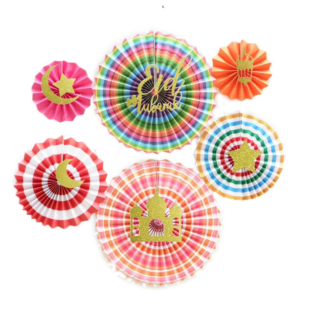 Eid Paper Fans - Multi colour - 6 pcs