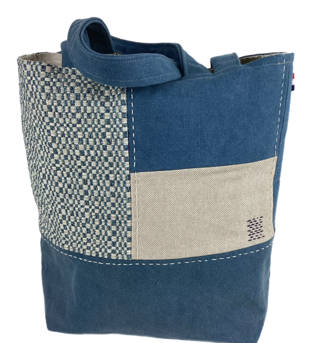 Tote bag patchwork Sashiko bleu 