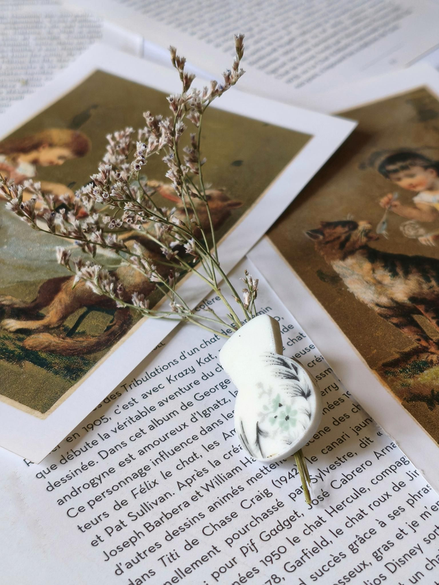 Broche boutonnière - porcelaine et argent 925 - porcelaine de Limoges, Haviland - no.2