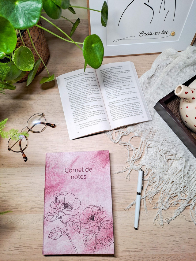 Carnet aux camélias roses