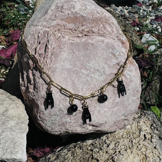 Collier LYRE obsidienne dorée 