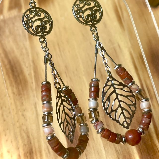 Boucles MOARA Jaspe Rouge