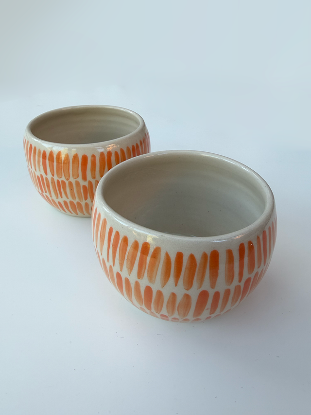 Stoneware Mug with Bright Orange Brush Lines