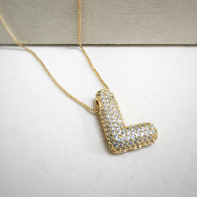 Colar com Pingente Letras Cravejado - L - Ouro