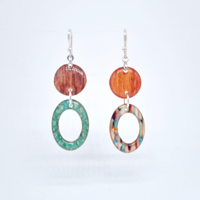 Boucles d&#039;oreilles vert orangé double
