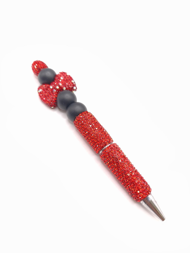Stylo noeud strass rouge