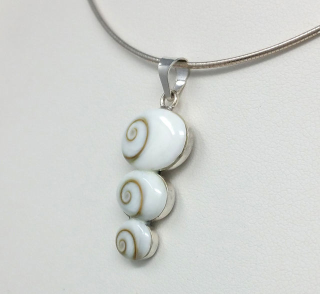 PENDENTIF 3 YEUX EN OEIL DE STE LUCIE 8/10/15 MM DOS ARGENT VENDU SANS CHAINE OSLP17007