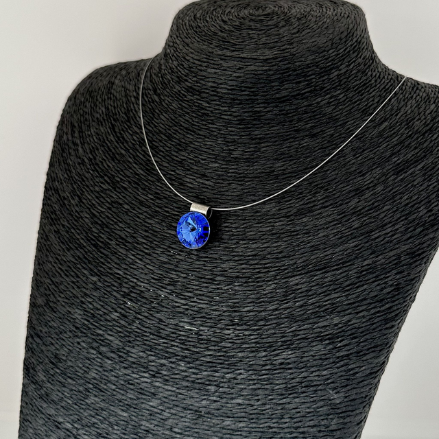 Solitär RIVOLI 14 an Edelstahlreifen, Sapphire Blau