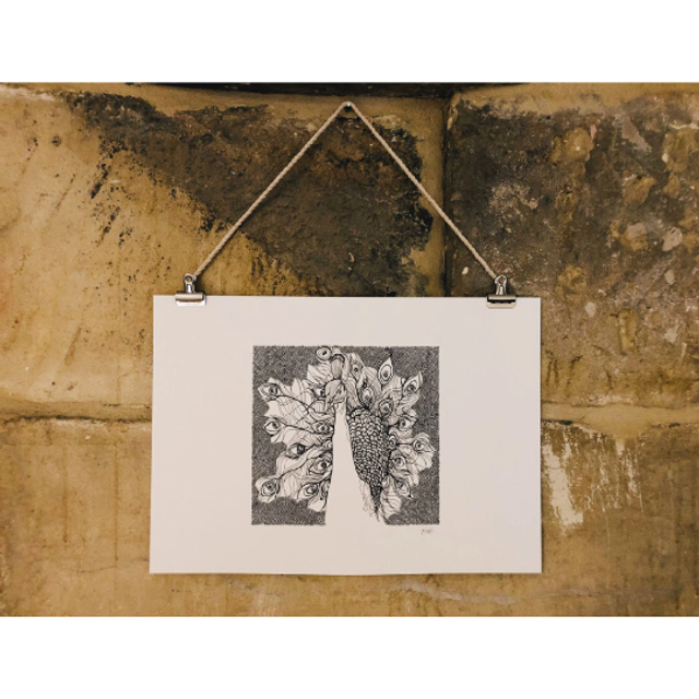 B&W A3 print - peacock