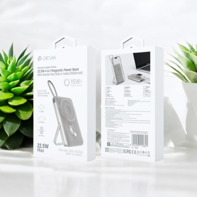 Power Bank Magnétique Sans Fil 10000 mAh 22.5W Devia Extreme Speed Series S28 - Argent Aurora