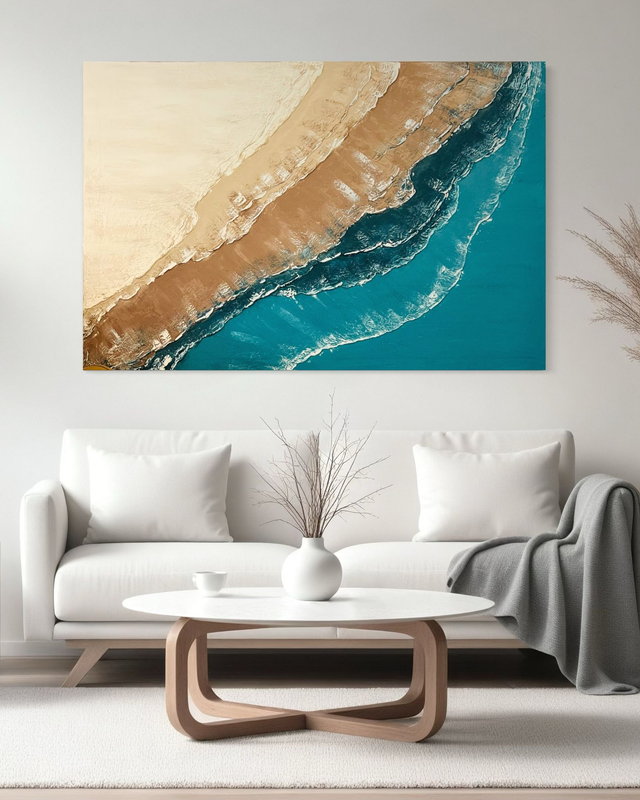 Liberté Bleue - Art abstrait texturé contemporain minimaliste - mer / vagues/ plage abstrait - grand format