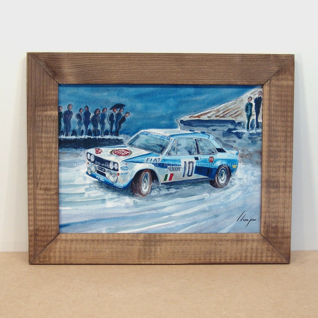 Artimotor enmarcado 28x35 - 1980 Walter Rohrl Fiat 131 1º rallye de Montecarlo