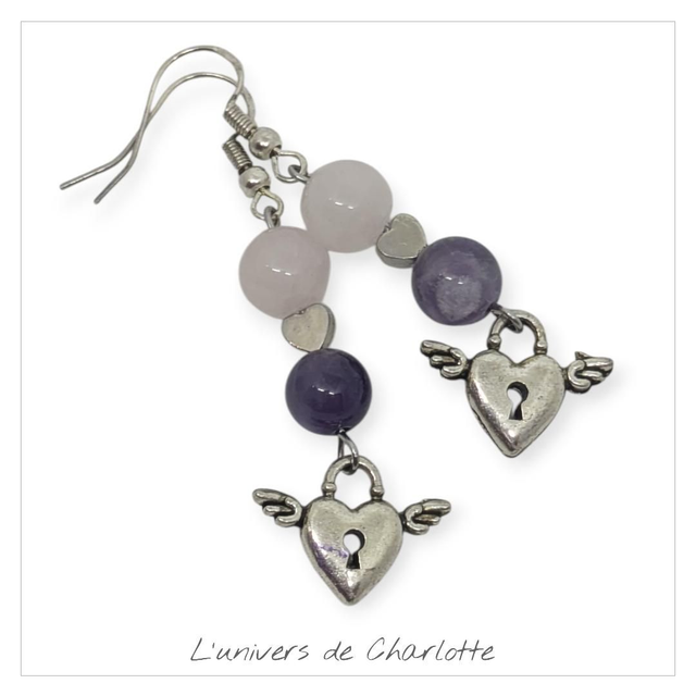 Boucles d&#039;oreilles &quot;Améthyste/Quartz rose&quot; BO-017
