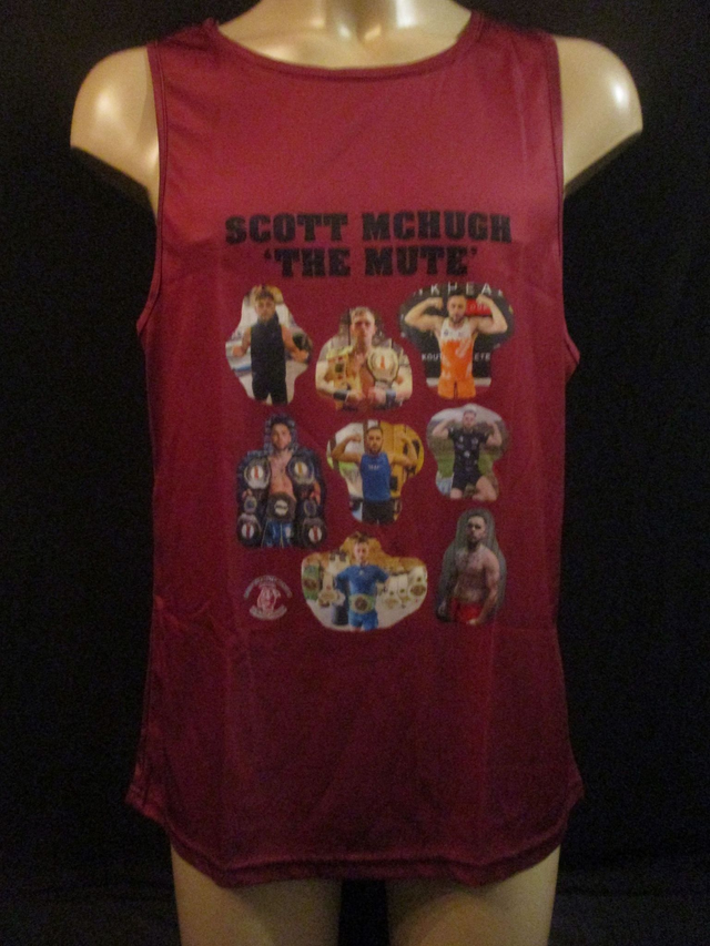 Scott McHugh Champion Bare Knuckle Boxer Picture T-Shirt (Black Bubble Logo) ADULT 100% Polyester Crew Neck PLUM (Large) Vest Top 