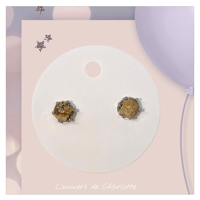 Boucles d&#039;oreilles &quot;Jaspe paysage&quot; perle 6 mm