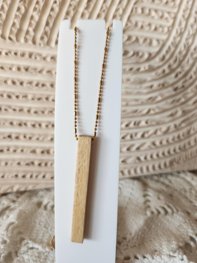 Collier pendentif rectangle bois