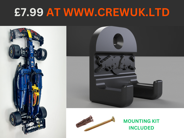 LEGO TECHNIC 42206 Red Bull F1 Car VERTICAL Wall Mount Stand - RB20 EMBOSSED