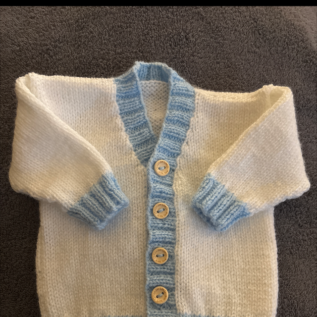 White and blue cardigan 3-6months 