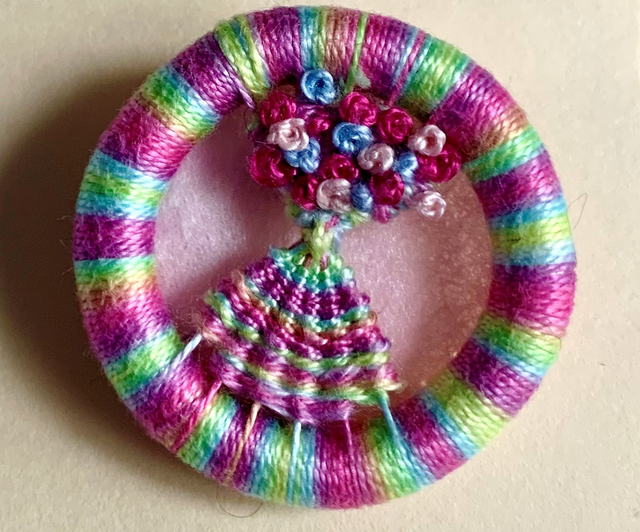 Dorset Button Brooch, Pink Posy