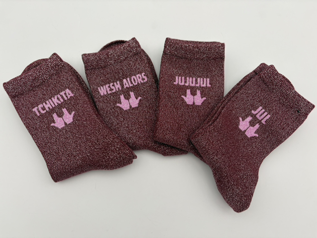 Chaussettes a paillettes bordeaux Jul rose phospho