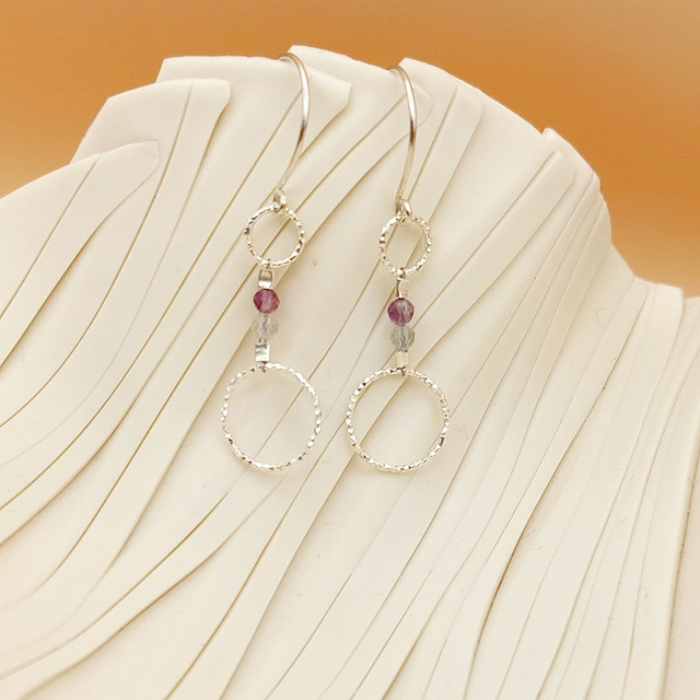 Sterling silver double diamond disc drop earrings with fluorite beads