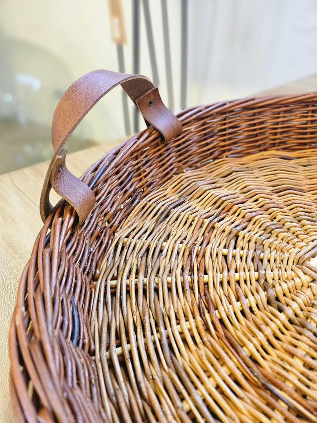 Plateau osier brut anses cuir
