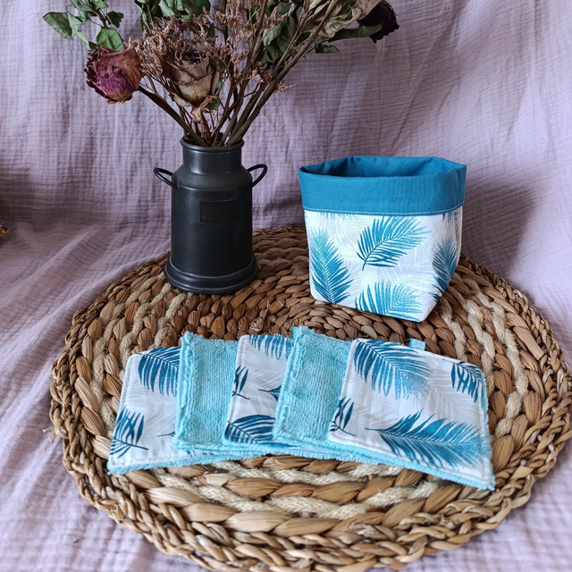 Panière + 5 Cotons Lavables Feuilles de Palmier 
