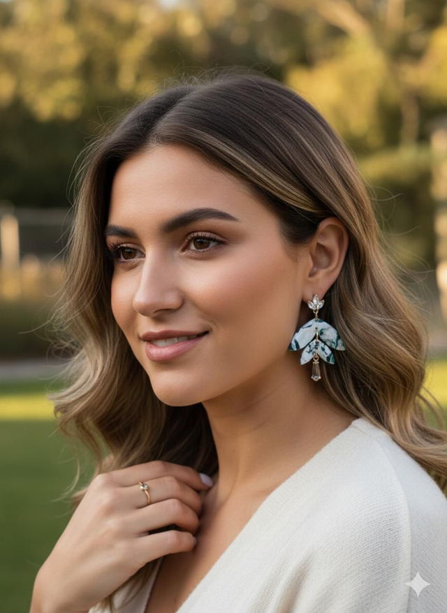 Green marble kolekcija- Veliki viseči uhani z dodatkom cirkonije