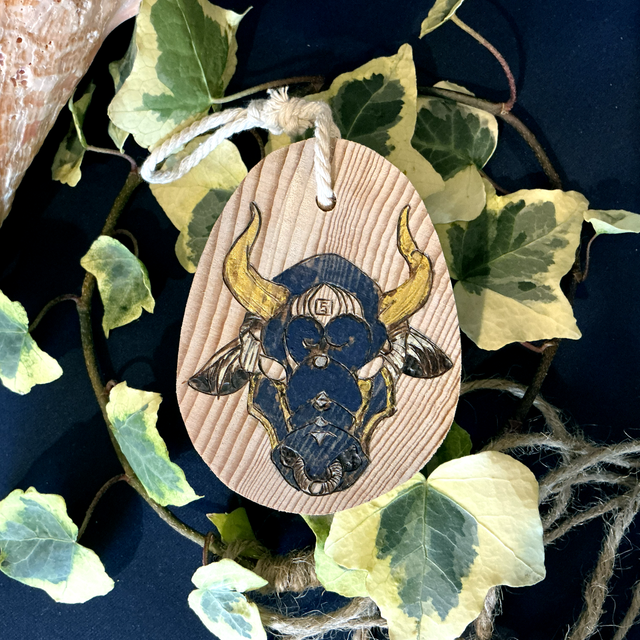 Signe du zodiac : Boeuf - Pyrogravure - PIECE UNIQUE