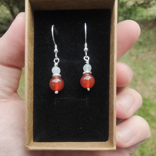 Boucle d'oreille "Harmonie" double : Cornaline et Quartz Rose