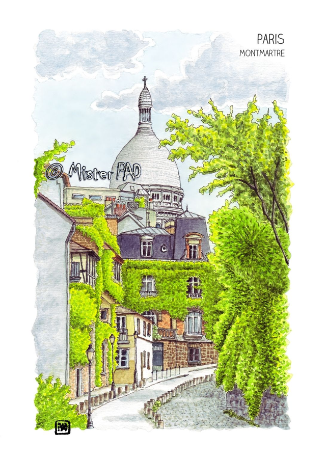 Paris, Montmartre, croquis aquarelle